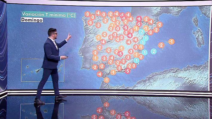En la Península y Baleares, aunque predominan las altas presiones, se prevé que un frente deje cielos nubosos o cubiertos en el tercio noroeste peninsular, con precipitaciones afectando al oeste de Galicia