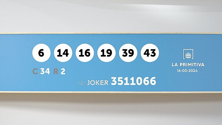 Sorteo de la Lotería Primitiva y Joker del 16/03/2024