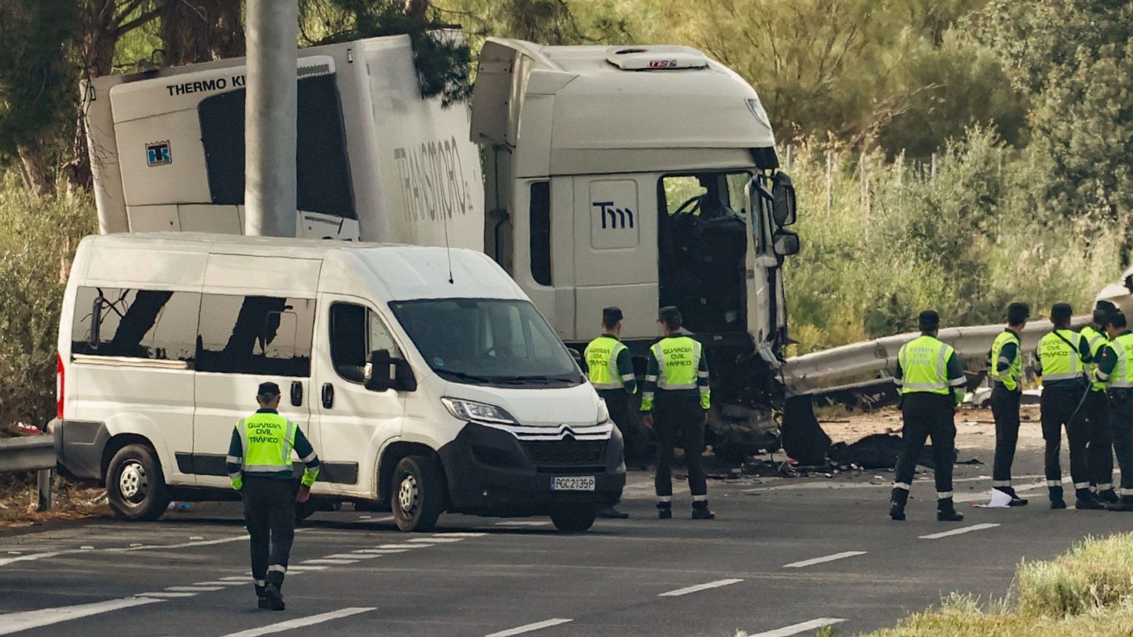 Seis muertos, entre ellos dos guardias civiles, tras ser arrollados por un camión en un control en Los Palacios