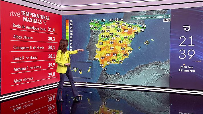En la Península y Baleares se espera que las temperaturas máximas desciendan