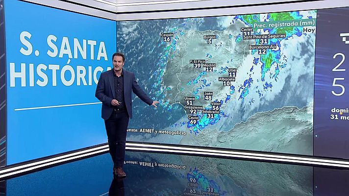 El tiempo - Intervalos de viento fuerte y rachas muy fuertes en el litoral atlántico andaluz, mediterráneo, Baleares y en las montañas de la mitad oriental peninsulares.