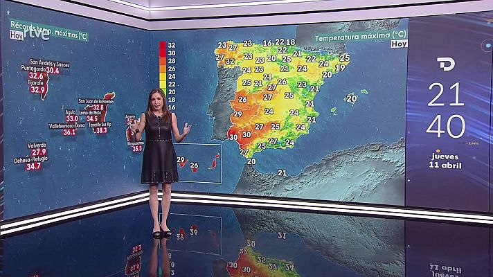 Aumento notable de las temperaturas en zonas del cuadrante noroeste peninsular, Pirineos y, donde alcanzarán valores significativamente altos, en Canarias.