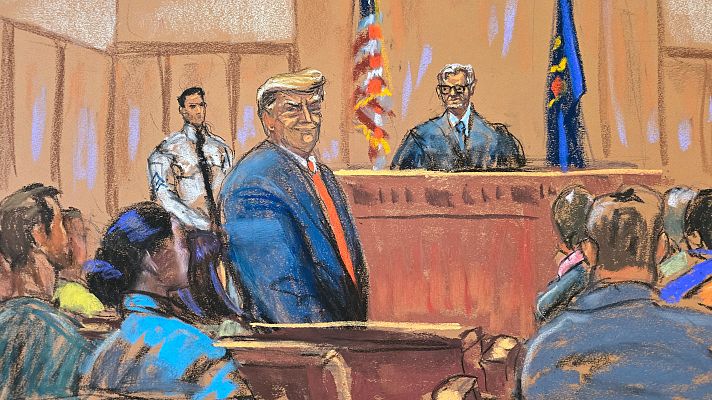 Telediario 1 - Comienzan los alegatos iniciales en el juicio penal contra Trump tras los problemas para configurar el jurado