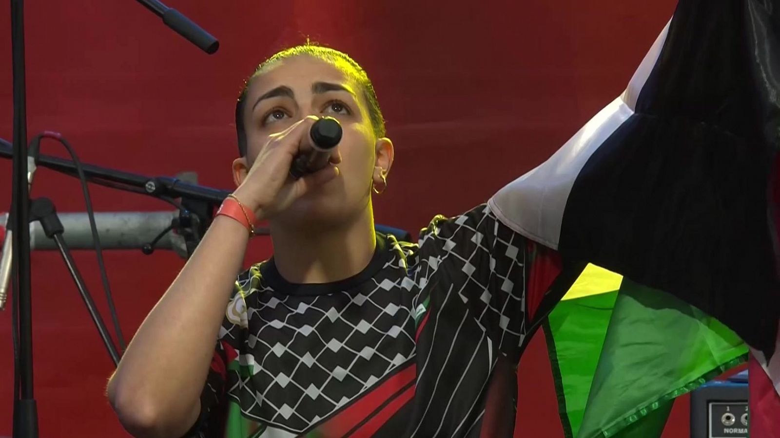 La cantante Huda muestra la bandera de Palestina | Ver