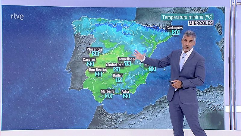 Temperaturas máximas elevadas en valles del suroeste peninsular, medio Ebro y en puntos del interior sur de Valencia - ver ahora