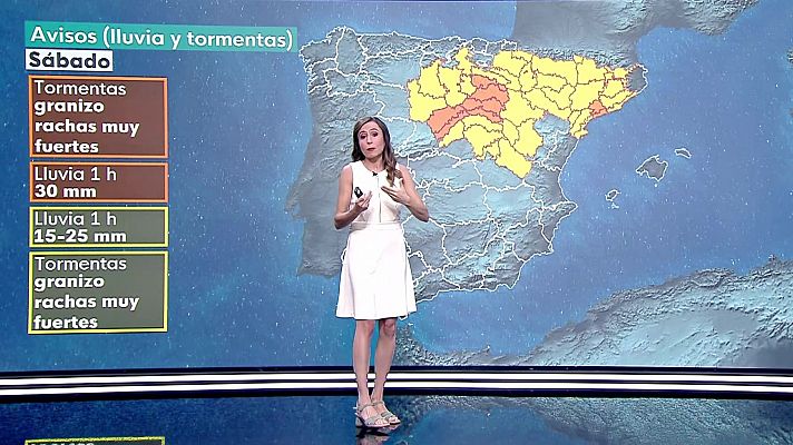 Temperaturas elevadas en el medio Ebro y depresiones del nordeste. Descenso notable de las máximas en zonas del centro peninsular.