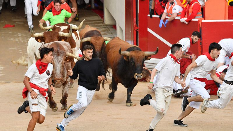 Octavo encierro de San Fermín 2024 a cámara lenta