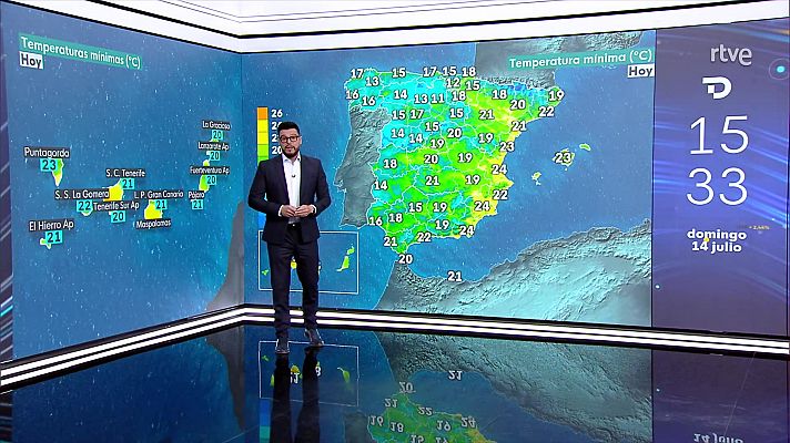 Máximas por encima de 36 grados en el nordeste peninsular, interiores del sudeste y sures de las islas Canarias centrales