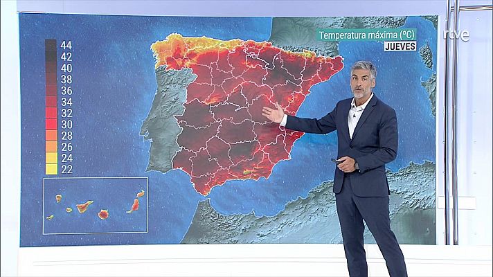 Temperaturas significativamente elevadas en gran parte del interior del sur y este peninsulares y de Baleares.