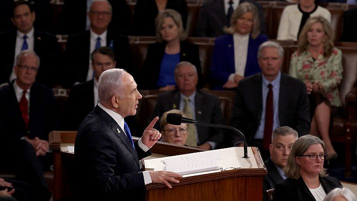 Telediario 2 - La visita de Netanyahu a Estados Unidos desata apoyos a favor de Israel y manifestaciones propalestinas