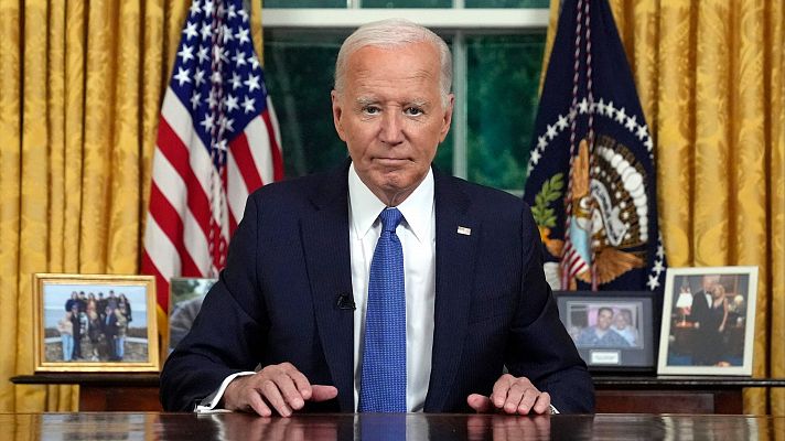 Telediario 1 - Joe Biden realiza un discurso a la nación solemne y cede el testigo de la campaña presidencial a Kamala Harris