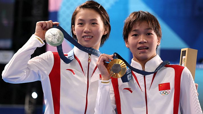 Saltos JJOO París 2024 - Saltos + Plataforma 10m (F): Hongchan Quan y Yuxi Chen, espectacular duelo en la plataforma