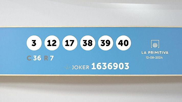 Sorteo de la Lotería Primitiva y Joker del 12/08/2024