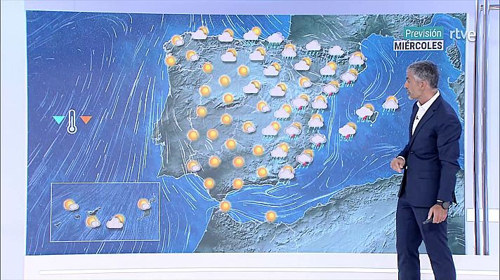 Chubascos y tormentas fuertes o muy fuertes y con granizo en el tercio oriental peninsular y Baleares