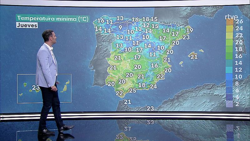 Descenso casi generalizado de las temperaturas, siendo notable el de las máximas en la Ibérica y pirineos - ver ahora