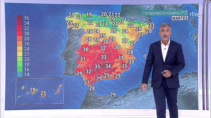 Probables chubascos y tormentas fuertes por la tarde, localmente con granizo en distintos puntos de la península y Baleares