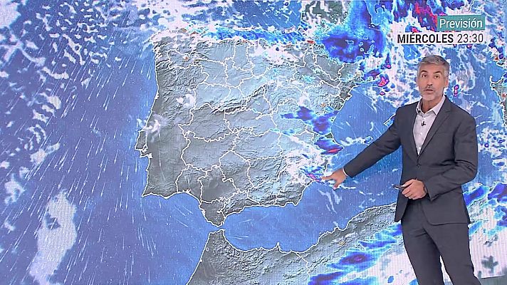 Chubascos y tormentas fuertes, localmente con granizo, en zonas del cuadrante nordeste peninsular y Baleares