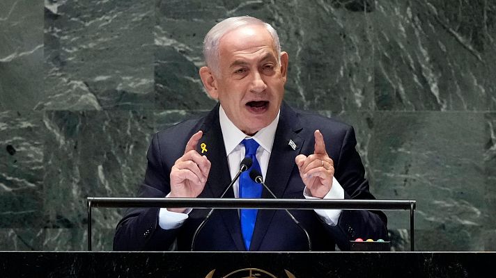 Telediario 2 - Netanyahu amenaza a Irán en su discurso ante la ONU: "No hay lugar en Irán que el largo brazo de Israel no pueda alcanzar"