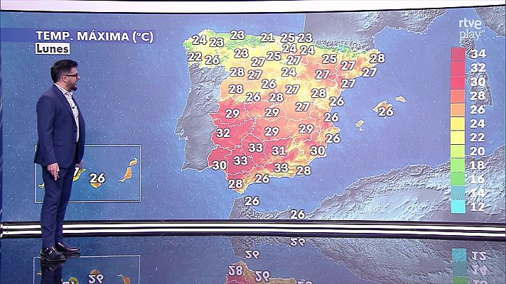 Ascenso notable de las temperaturas máximas en el área cantábrica, Pirineos, meseta Norte, alto Ebro y entorno de la Ibérica.