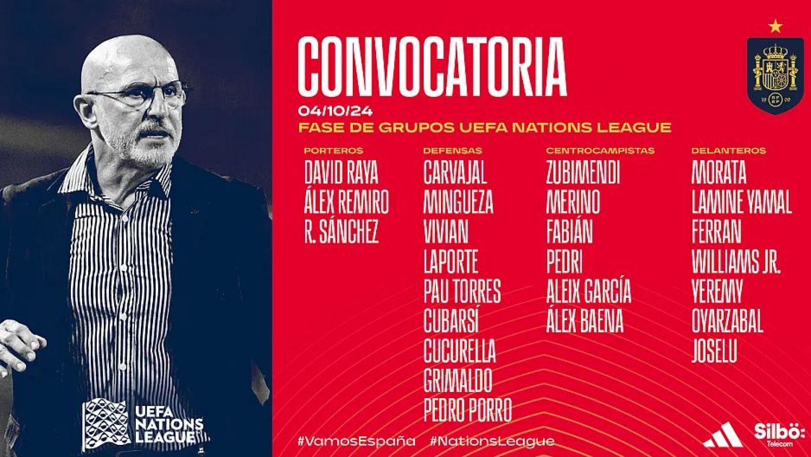 Cubarsí, Pedro Porro, Mikel Merino, Baena y Morata regresan a la selección