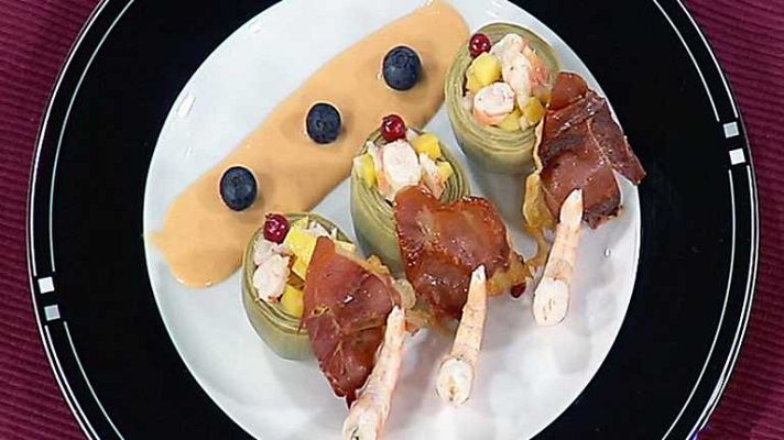 Cocina con Sergio - Alcachofas rellenas de langostinos