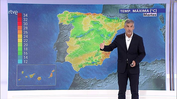 El tiempo - Chubascos y tormentas localmente fuertes y/o persistentes en la mitad sur, tercio este peninsulares y Canarias