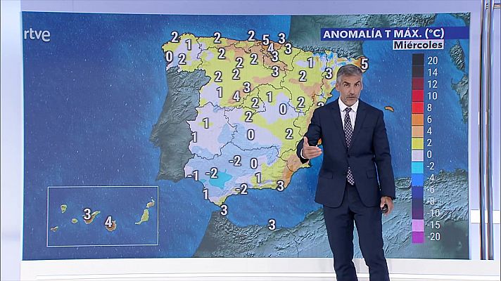 Precipitaciones localmente fuertes y/o  en amplias zonas de la mitad oeste peninsular, Pirineos y norte de Canarias