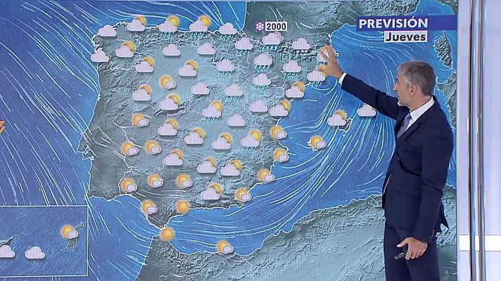 El tiempo - Precipitaciones localmente fuertes y/o persistentes en el entorno de Pirineos, en zonas del Cantábrico y en Sierra Morena