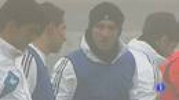 Telediario 1 - Entrenamiento a puerta cerrada y con niebla en el Madrid