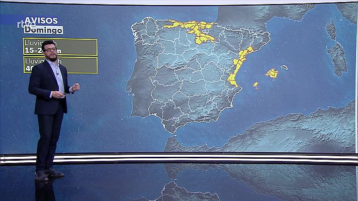 Chubascos y tormentas fuertes y/o persistentes, en nordeste, Levante y Baleares, muy fuertes en litorales catalanes