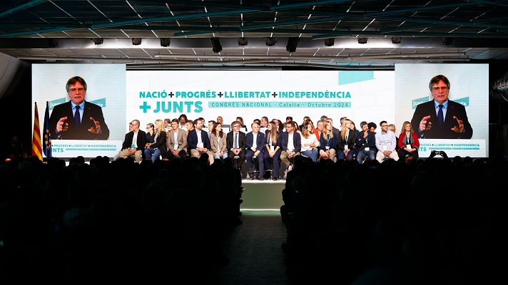 Telediario Fin de Semana - Puigdemont recupera la presidencia de Junts con el 90% de los votos