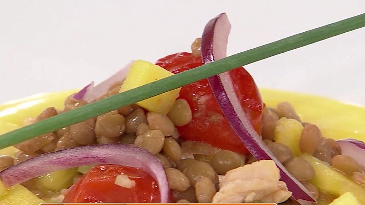 Ensalada de lentejas y mango