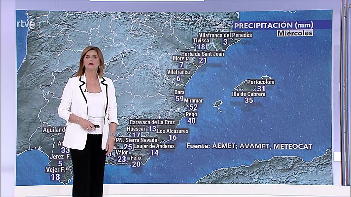 Precipitaciones fuertes y persistentes, con tormenta, en mediterráneo y Baleares, Málaga, Granada y Baleares