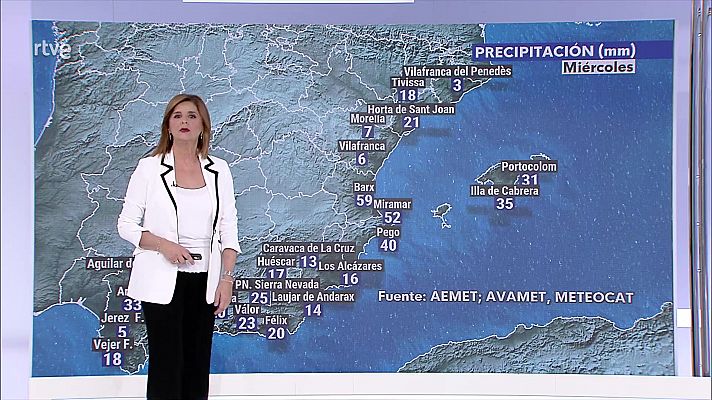 El tiempo - Precipitaciones fuertes y persistentes, con tormenta, en mediterráneo y Baleares, Málaga, Granada y Baleares