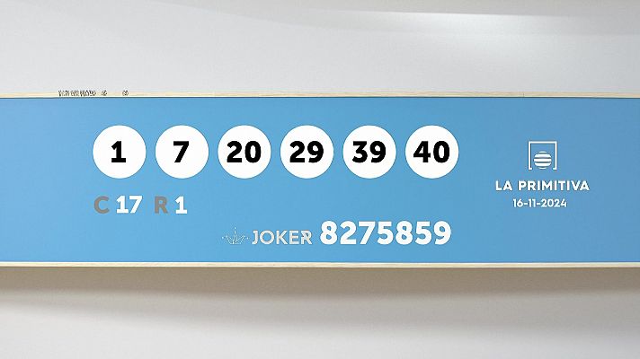 Sorteo de la Lotería Primitiva y Joker del 16/11/2024