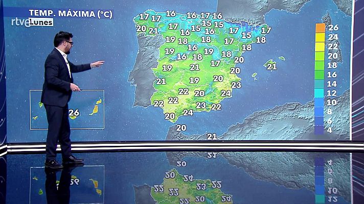 Las máximas tienden a descender en el Cantábrico y norte de Galicia, aumentando en el resto