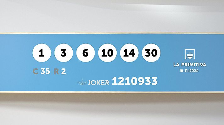 Sorteo de la Lotería Primitiva y Joker del 18/11/2024