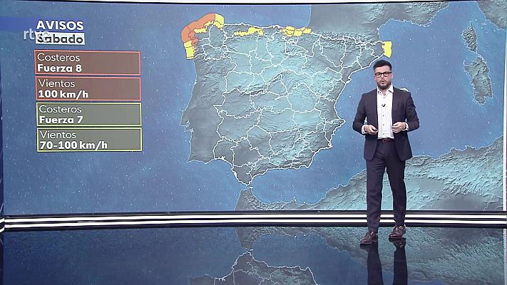 Intervalos de viento fuerte en Galicia, entorno cantábrico, Ampurdán, Estrecho y cumbres de Canarias