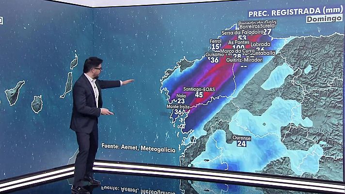 Precipitaciones con tormenta que se espera sean persistentes y localmente fuertes en el oeste de Galicia