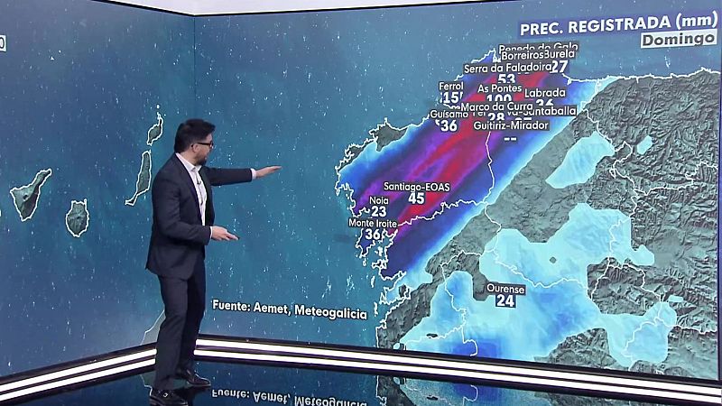 Precipitaciones con tormenta que se espera sean persistentes y localmente fuertes en el oeste de Galicia - ver ahora