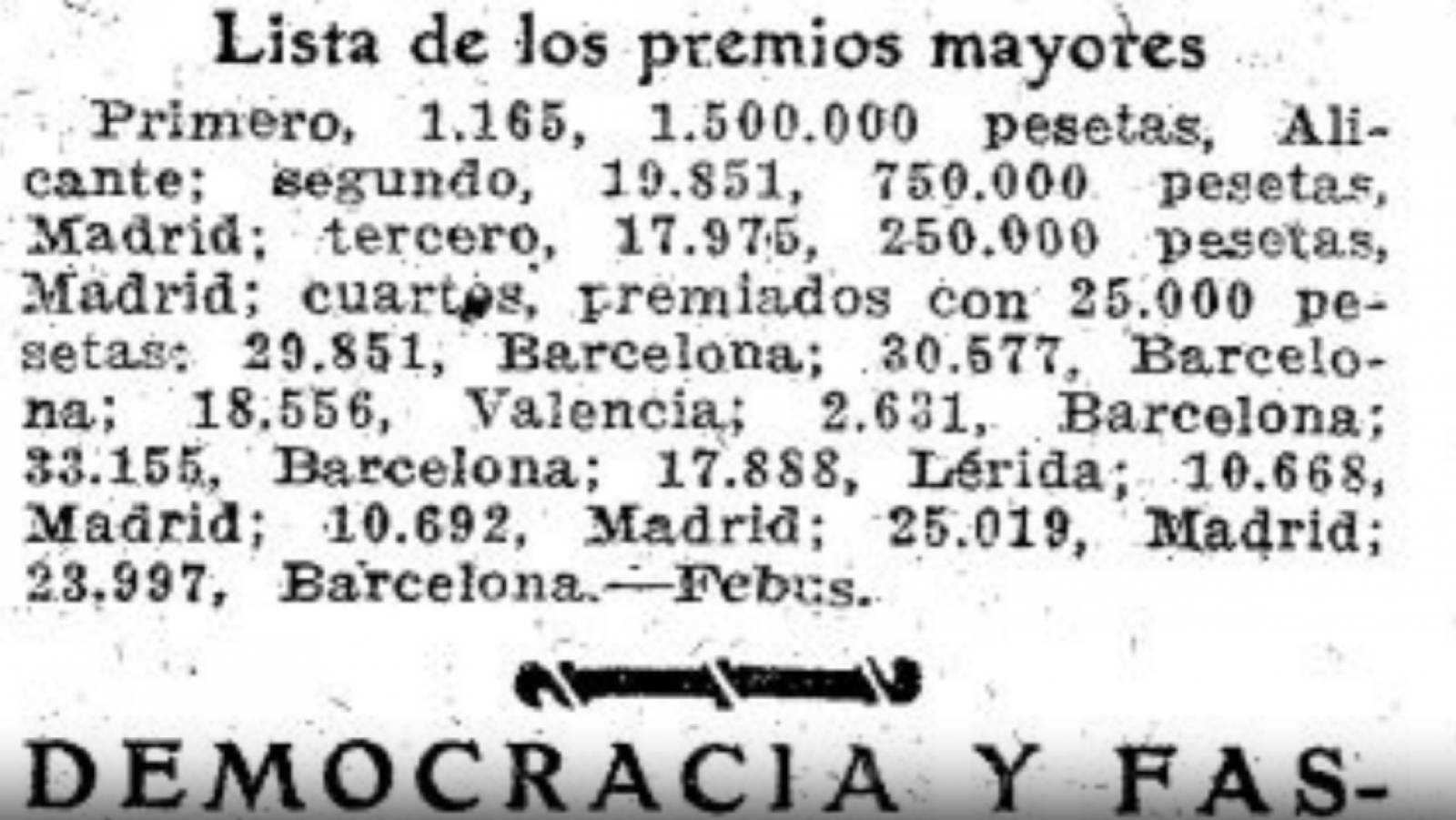 1937: el Gordo de la Lotería de Navidad fue el 1165