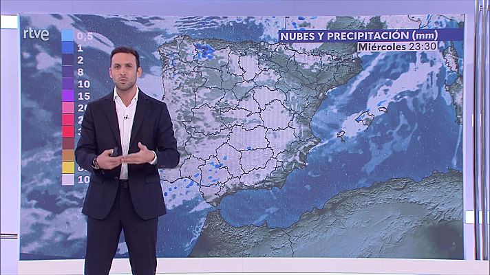 Precipitaciones en el cuadrante noroeste, pudiendo ser persistentes, muy fuertes y tormentosas en Galicia