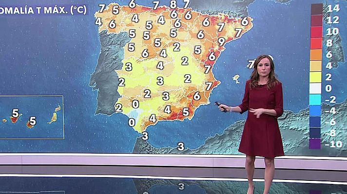 Las máximas aumentan en la vertiente atlántica y litorales mediterráneos, descensos en Pirineos y sureste interior