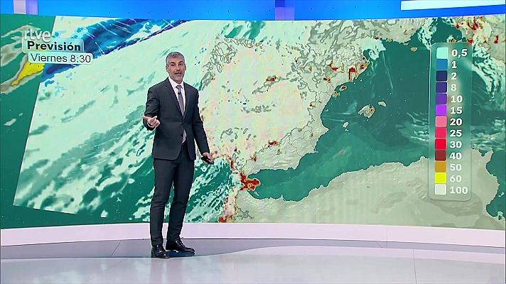 Precipitaciones en el oeste del Sistema Central, y que se esperan localmente fuertes y con tormenta en Andalucía occidental y en La Palma