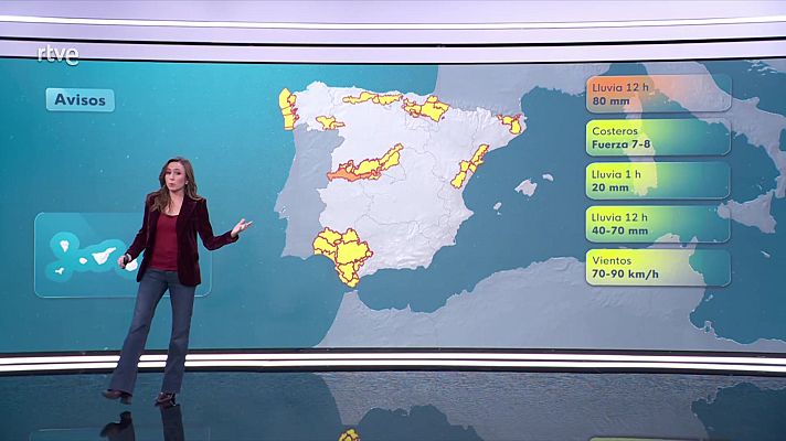 El tiempo - Chubascos fuertes en el prelitoral de Cataluña, Málaga e interiores del sureste peninsular