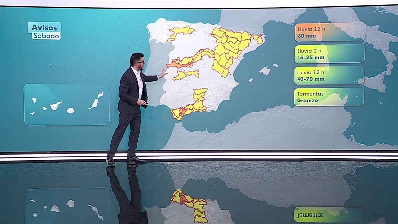 Precipitaciones fuertes y persistentes en Andalucía occidental y central, Ceuta, Pirineos, sistema Central, golfo de Cádiz y puntos de Alborán - ver ahora