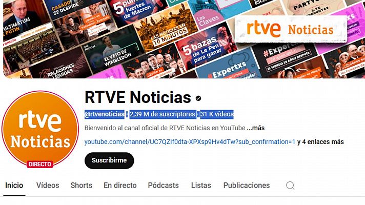 RTVE Noticias en Youtube cumple cinco años con casi 2,4 millones de suscriptores
