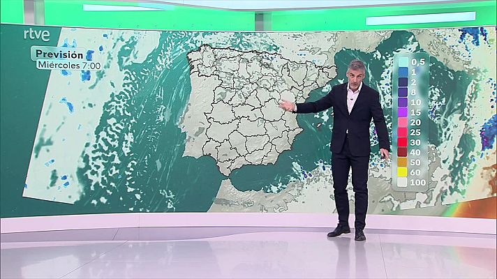 El tiempo - Chubascos localmente fuertes y con tormenta en Baleares, mitad norte de la fachada oriental peninsular, entorno del medio-bajo Ebro y Andalucía