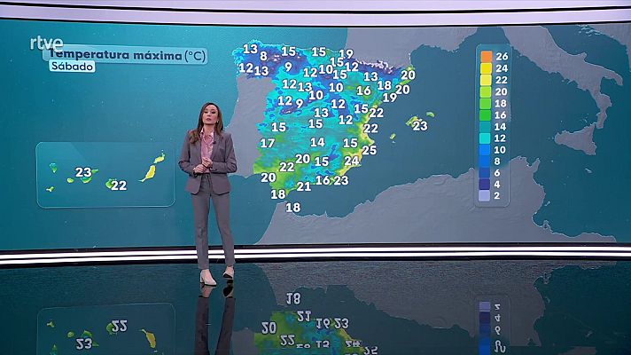 El tiempo - Temperaturas máximas en descenso notable en amplias zonas de interior de la mitad este peninsular