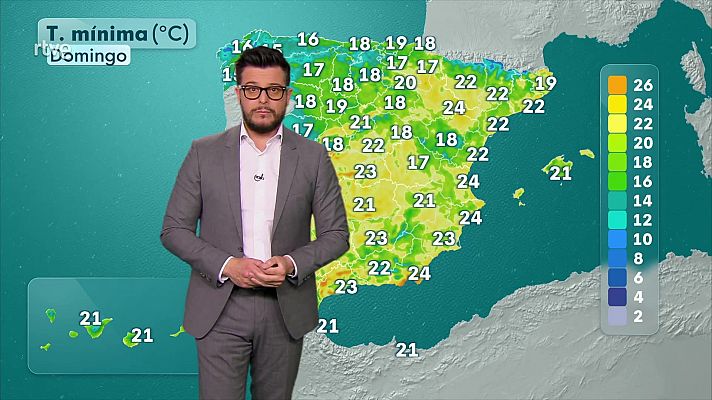 Temperaturas máximas significativamente elevadas en la mayor parte de la mitad sur, del tercio nordeste peninsular, en la meseta Norte y en Baleares